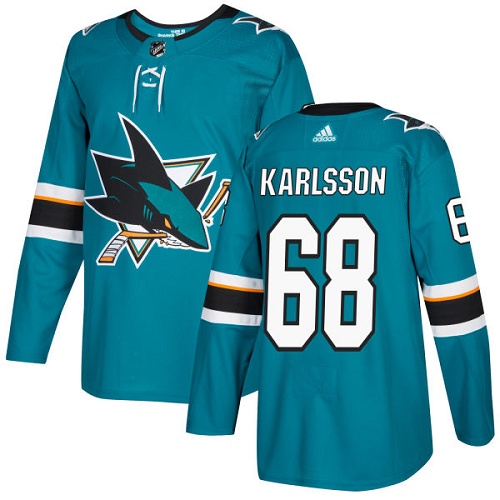 Adidas Men San Jose Sharks 68 Melker Karlsson Teal Home Authentic Stitched NHL Jersey